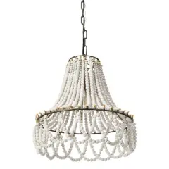 Hello Honey&reg; 20" White Wood Bead Draped Chandelier