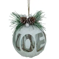 5" White Frosted NOEL with Holly and Berries Christmas Glass Ornament