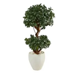 4ft. Sweet Bay Double Ball Topiary Artificial Tree in White Planter