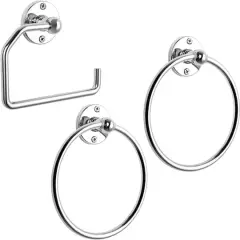 Stainless Steel Towel Rings & Toilet Paper Holder Set Silver