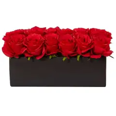 12.5" Dozen Silk Roses in Ceramic Rectangular Planter