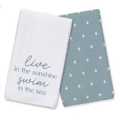 Live In The Sunshine Swim In The Sea Tea Towel Set White on Blue