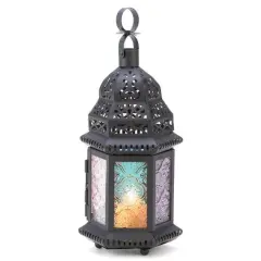 10.25" Rainbow Moroccan Style Hanging Candle Lantern