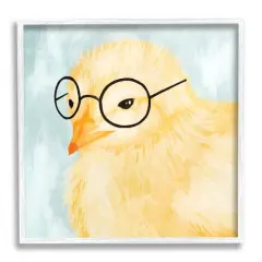 Stupell Industries Easter Chick Yellow Bird Black Glasses Animal Portrait Framed Giclee Art White