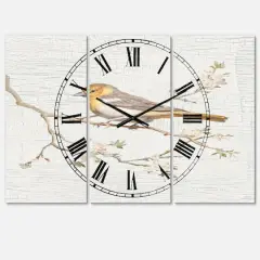 Designart Birds On Blossom II Traditional 3 Panel Wall Clock