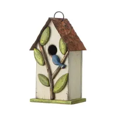 Glitzhome&reg; 9.75" White Distressed Bird & Tree Birdhouse