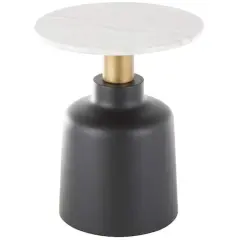 21.5" Black Metal Pedestal Accent Table with Faux White Marble Top