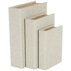 Faux Leather Geometric Woven Grid Book Storage Box Set Cream