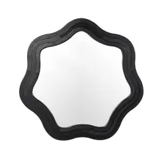 Glitzhome&reg; 33.5" Modern Black Triple Wood Frame Wavy Wall Mirror