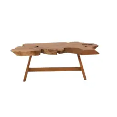 35" Brown Teak Contemporary Coffee Table
