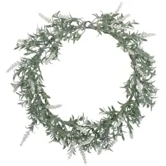 16" White LED Lighted White Lavender Artificial Spring Wreath