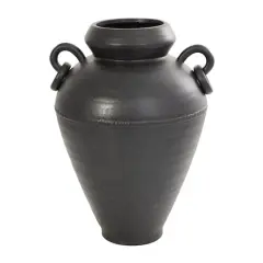 15" Black Ceramic Amphora Vase with Speckled Texture & Ring Handles
