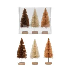 Hello Honey&reg; 5.5" Brown, Tan & Cream Sisal Bottle Brush Tree Set with Wood Bases