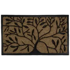 Black & Natural Tree of Life Coir Door Mat