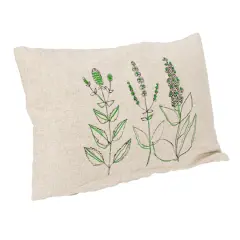 Hello Honey&reg; Hand-Embroidered Botanicals Linen Blend Lumbar Pillow with Kantha Stitch & Flanged Edge