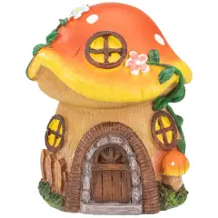6.25" Orange Mushroom House Outdoor Garden Statue