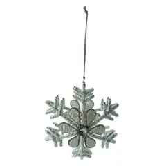 Hello Honey&reg; 5.5" Silver & White Beaded Snowflake Metal & Glass Ornament