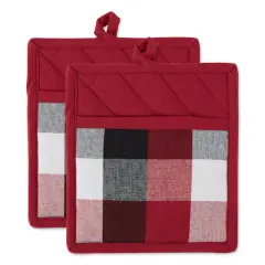 DII&reg; Tri Color Check Potholder Set Cardinal Red