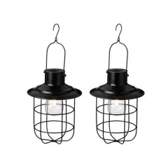 Glitzhome&reg; 9.75" Black Metal Wire Solar Powered Hanging Lantern, 2ct.
