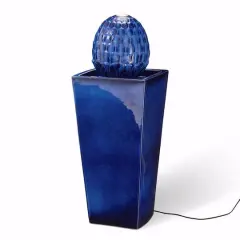 Glitzhome&reg; 36" LED Artichoke Pedestal Ceramic Fountain Cobalt Blue