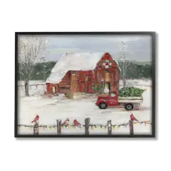 Stupell Industries Snowy Holiday Tree Farm Landscape Framed Giclee Art Black