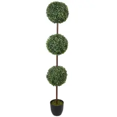 4ft. Unlit Artificial Two-Tone Boxwood Triple Ball Topiary Tree with Round Pot