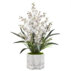 22" Dancing Lady White Orchid Arrangement in Marble Finished Vase 