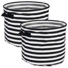 DII&reg; Medium Round Stripes PE-Coated Herringbone Woven Cotton Laundry Bin, 2ct. Black