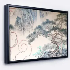 Designart - Chinese Blue Tree Art - Floral Painting Canvas in Black Frame