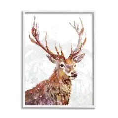 Stupell Industries Winter Deer Mountain Snowfall Framed Giclee Art White