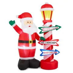 Glitzhome&reg; 7FT Lighted Inflatable Santa with Lamp Post Sign Decor