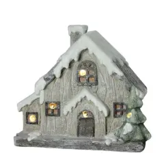 14" Gray & White LED Glittered House Christmas Tabletop D&eacute;cor