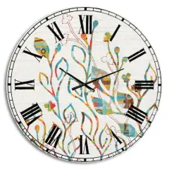 Designart Rainbow Coloured Vines and Flowers Farmhouse Wall Clock