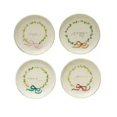 Hello Honey&reg; 5" Round Stoneware Plate Set with Holiday Words