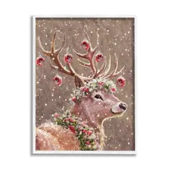 Stupell Industries Deer Antler Holiday Ornaments Black Framed Giclee Art White