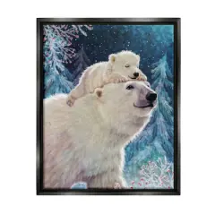 Stupell Industries Polar Bear & Cub Winter Scene Framed Floater Canvas Wall Art Black