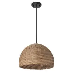 Hello Honey&reg; Calypso Stained Natural Metal & Handwoven Wicker Dome Ceiling Light