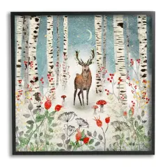 Stupell Industries Deer In Nighttime Birch Forest Black Framed Giclee Art