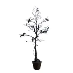 4ft. Pre-Lit Artificial Halloween Black Spooky Twig Tree with Bats and 120 Orange & Purple LED Lights