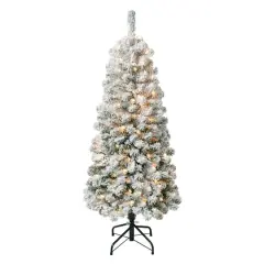 4.5ft. Pre-Lit Acacia Medium Flocked Artificial Christmas Tree, Clear Lights