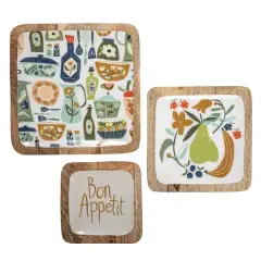 Hello Honey&reg; Bon Apetit Enameled Mango Wood Tray Set