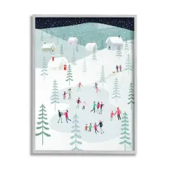 Stupell Industries Ice Skating Families Snowfall Framed Giclee Art Gray
