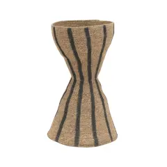 Hello Honey&reg; 12" Natural & Black Hand-Woven Seagrass Hour Glass Shape Vase With Stripes