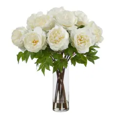 22" Artificial Peony Arrangement with Cylinder Glass Vase