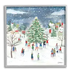 Stupell Industries Town Christmas Tree Celebration Framed Giclee Art Gray