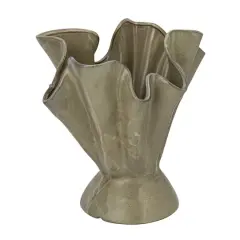 Hello Honey&reg; 12" Sage Reactive Glaze Stoneware Ruffled Vase