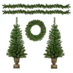 5-Piece Pre-Lit Wolcott Spruce Artificial Christmas Entryway Set, Clear Lights