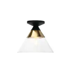 Hello Honey&reg; Robert Stevenson Lighting Theo Metal & Conical Glass Flush Mount Ceiling Light Matte Black/Brushed Brass