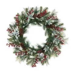 Glitzhome&reg; 24" Christmas Pinecone, Leaf & Berry Wreath
