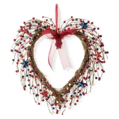 Glitzhome&reg; 17" Patriotic American Berry Heart Wreath